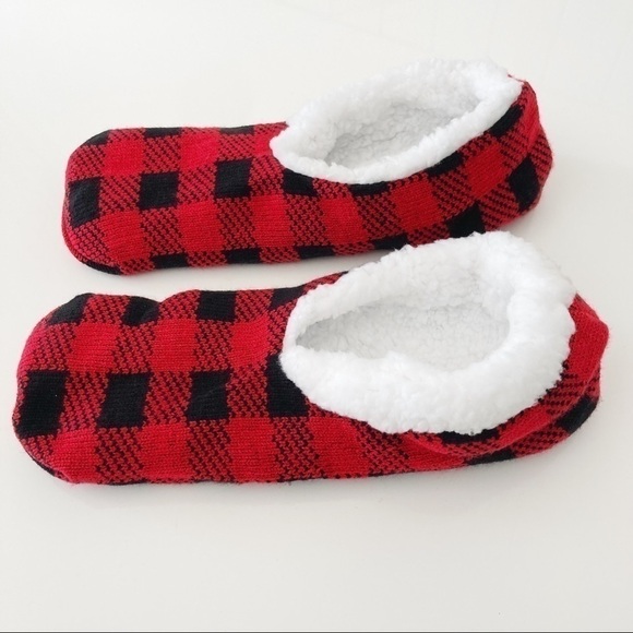 Lumberjack Red Plaid Sherpa Lined Novelty Unisex Slipper Socks Size 9/10 - Picture 5 of 10